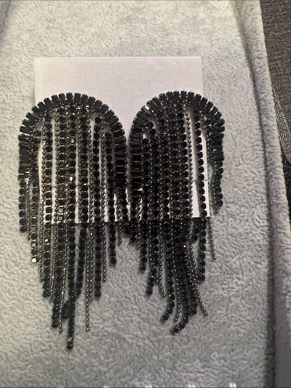 Glam Black Crystal Fringe Earrings
